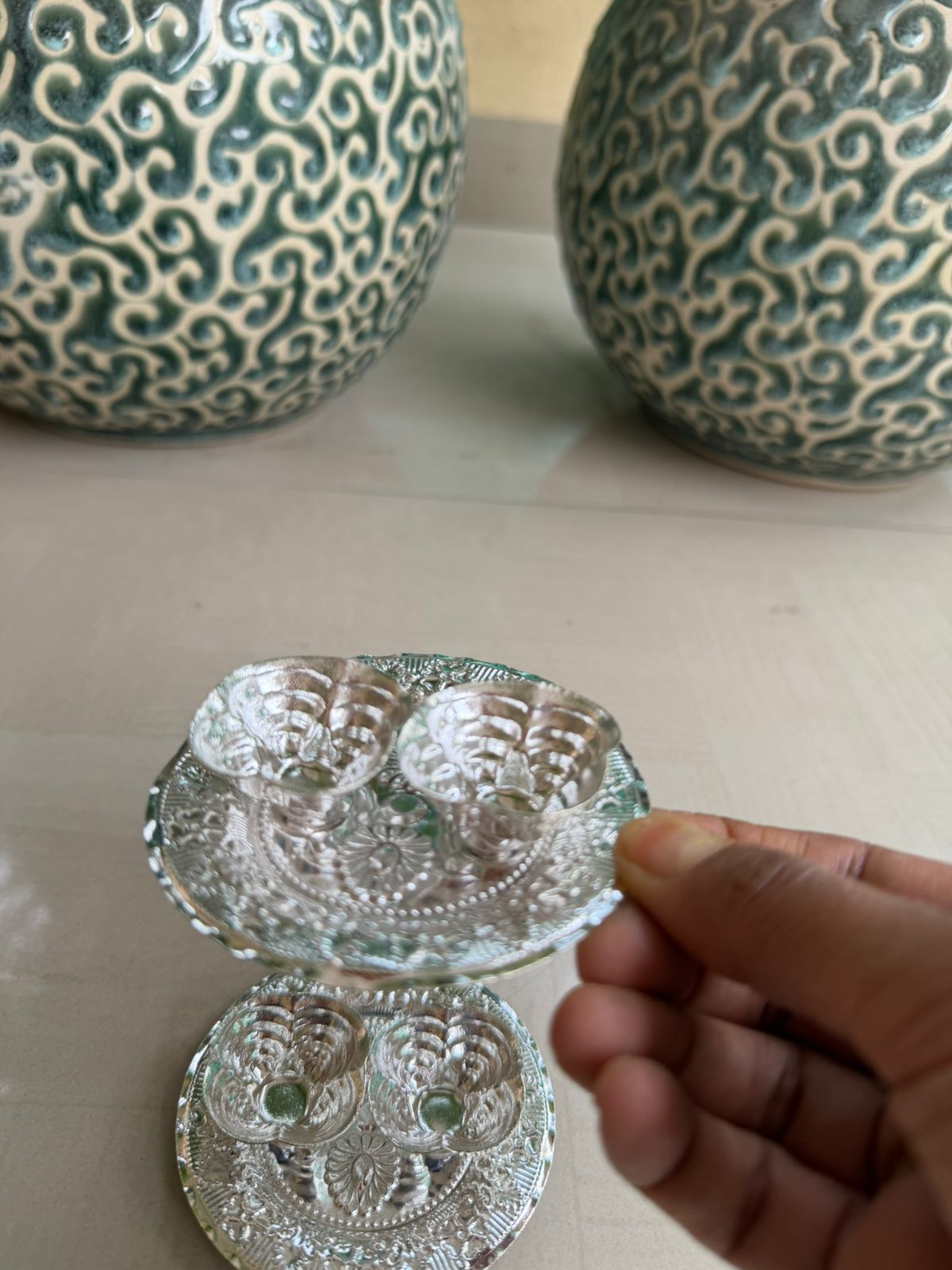 German Silver Antique Finish Kumkum Bowls – Set of 2 Pooja Essentials