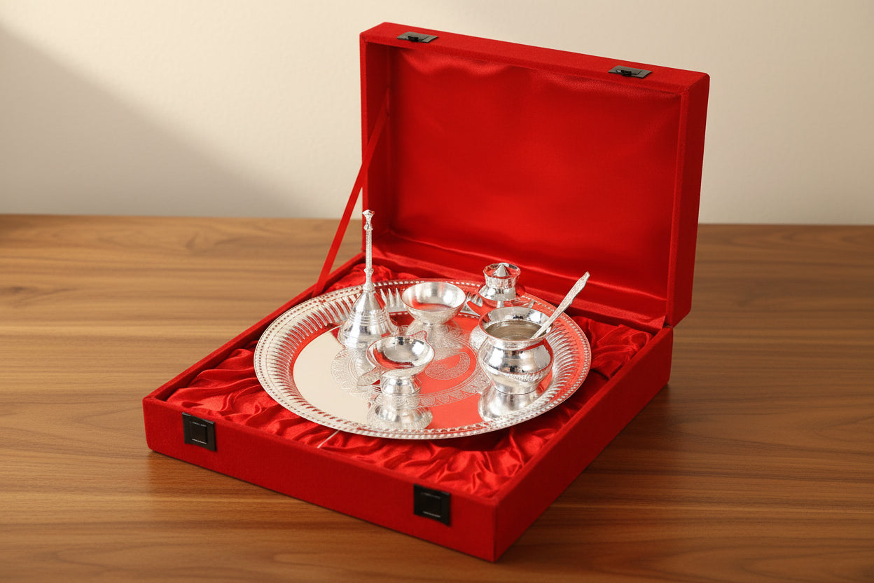 german silver Om Design Pooja Aarti Thali – for Poojan Purpose