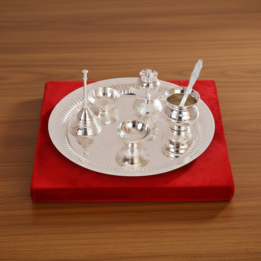 german silver Om Design Pooja Aarti Thali – for Poojan Purpose