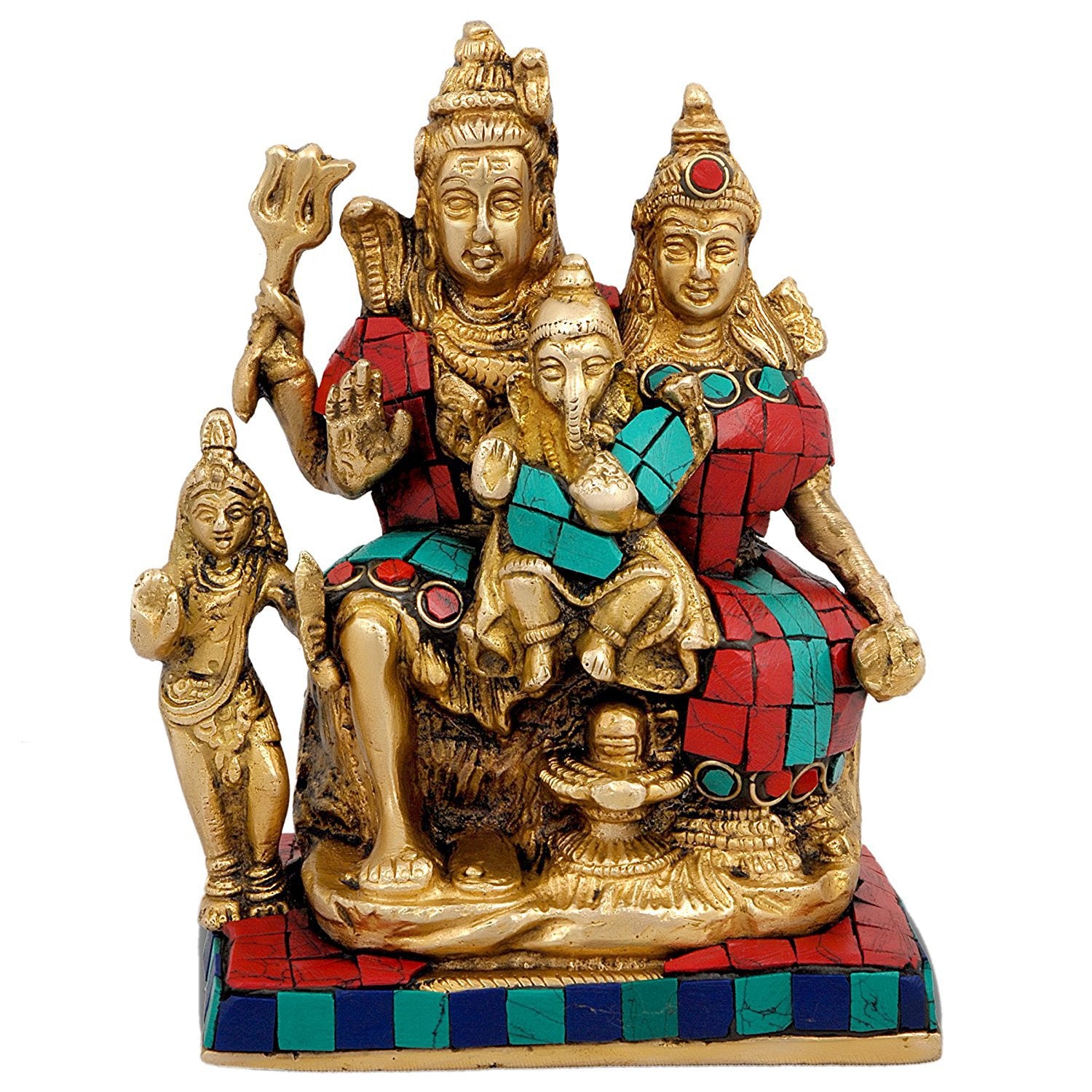 Brass with Stone Work Shiva Parvati Shiv Parivar Shankar Bhagwan Ganesh