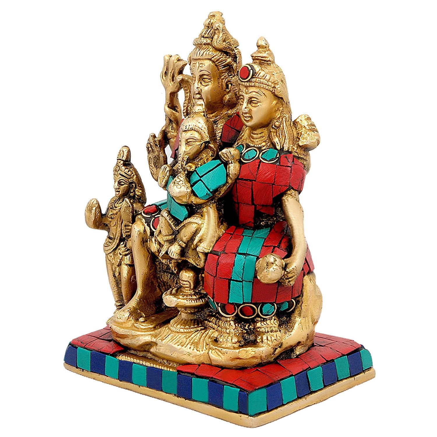 Brass with Stone Work Shiva Parvati Shiv Parivar Shankar Bhagwan Ganesh