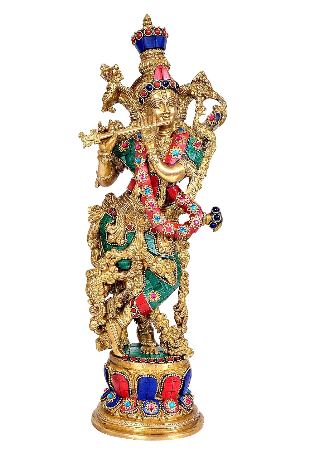 Brass with Stone Work Lord Krishna Idol Statue Krishna Sculpture Decorative