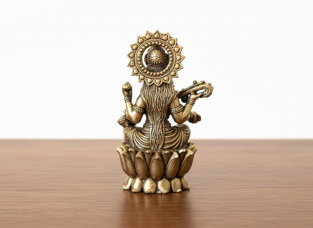 Handcrafted Brass Saraswati Idol – Goddess of Wisdom & Arts for Home Temple, Study Room & Festive Décor