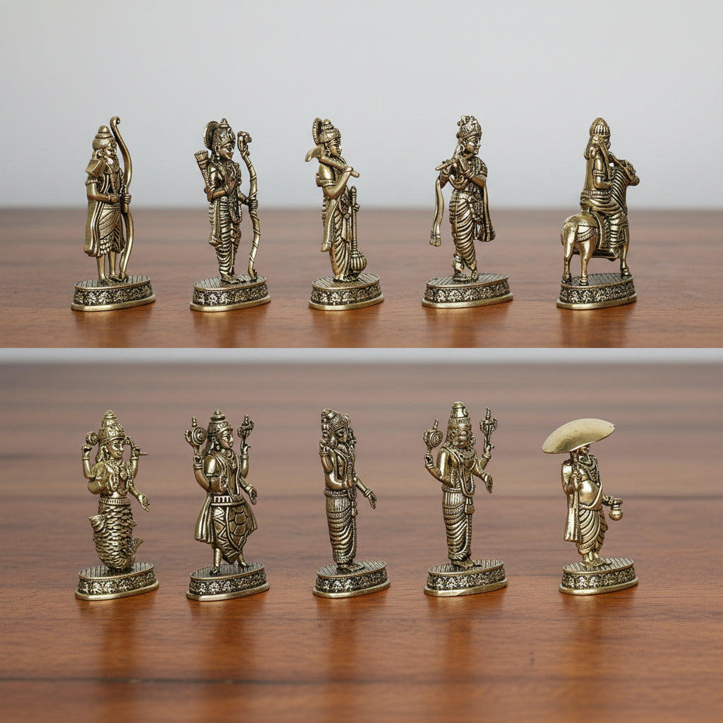 Handcrafted Brass Dasavatar Set of 10 – Vishnu’s Ten Divine Incarnations for Home Temple