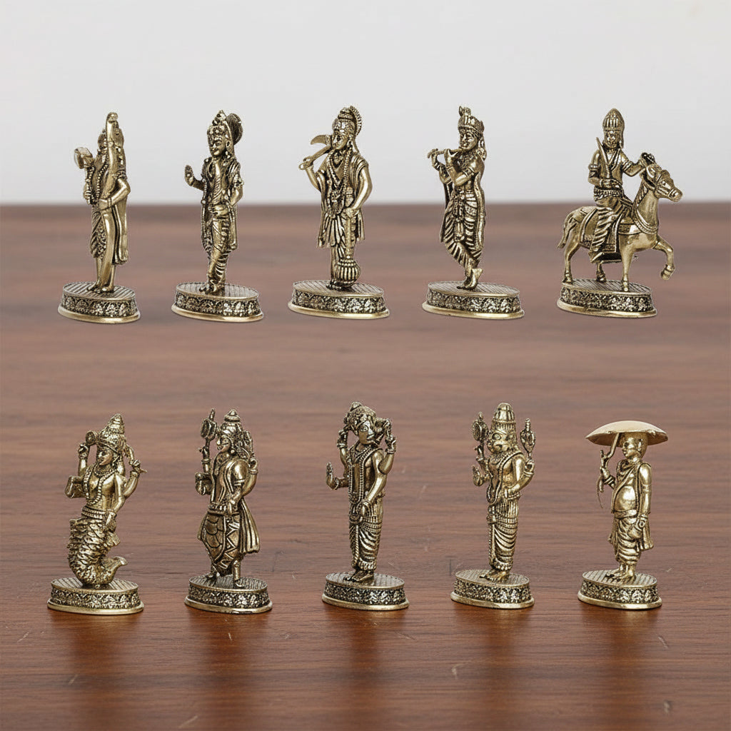 Handcrafted Brass Dasavatar Set of 10 – Vishnu’s Ten Divine Incarnations for Home Temple