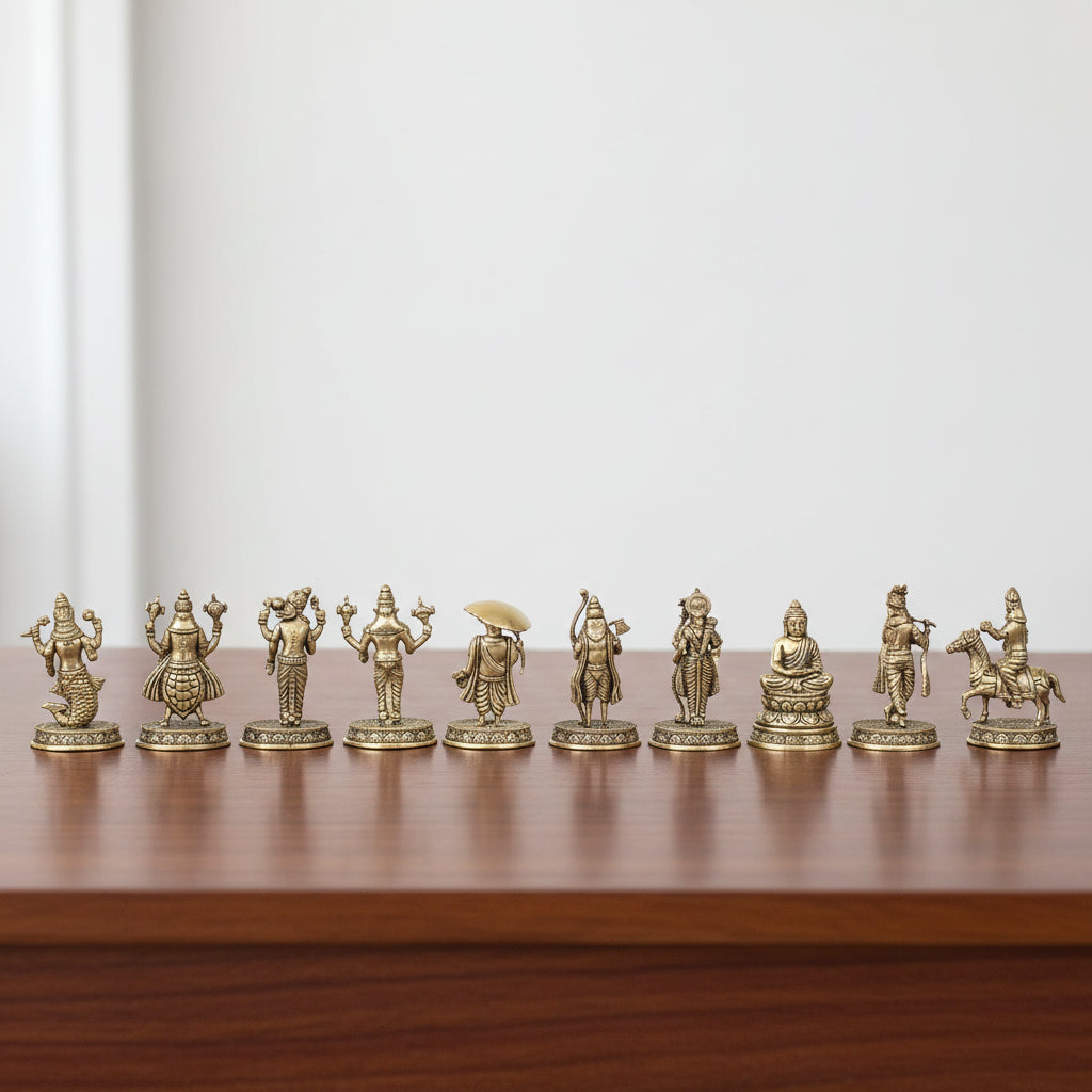 Handcrafted Brass Dasavatar Set of 10 – Vishnu’s Ten Divine Incarnations for Home Temple