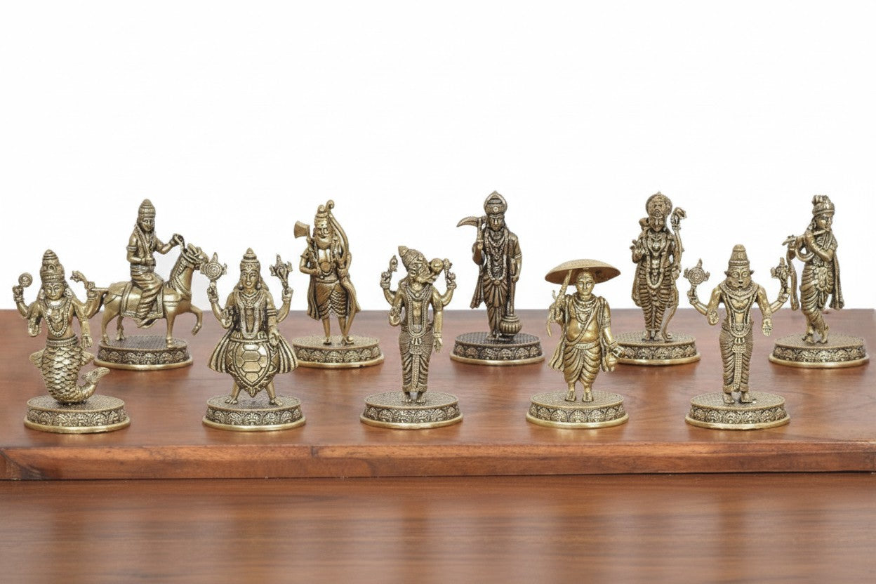 Handcrafted Brass Dasavatar Set of 10 – Vishnu’s Ten Divine Incarnations for Home Temple