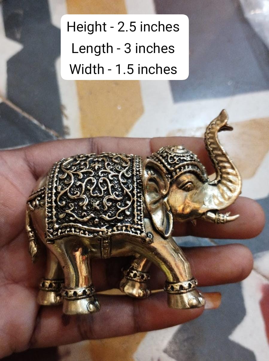 Set of 2 Brass Elephant Statues – Handcrafted Vastu Showpieces for Home Décor