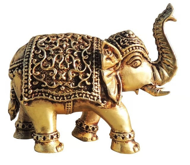 Set of 2 Brass Elephant Statues – Handcrafted Vastu Showpieces for Home Décor