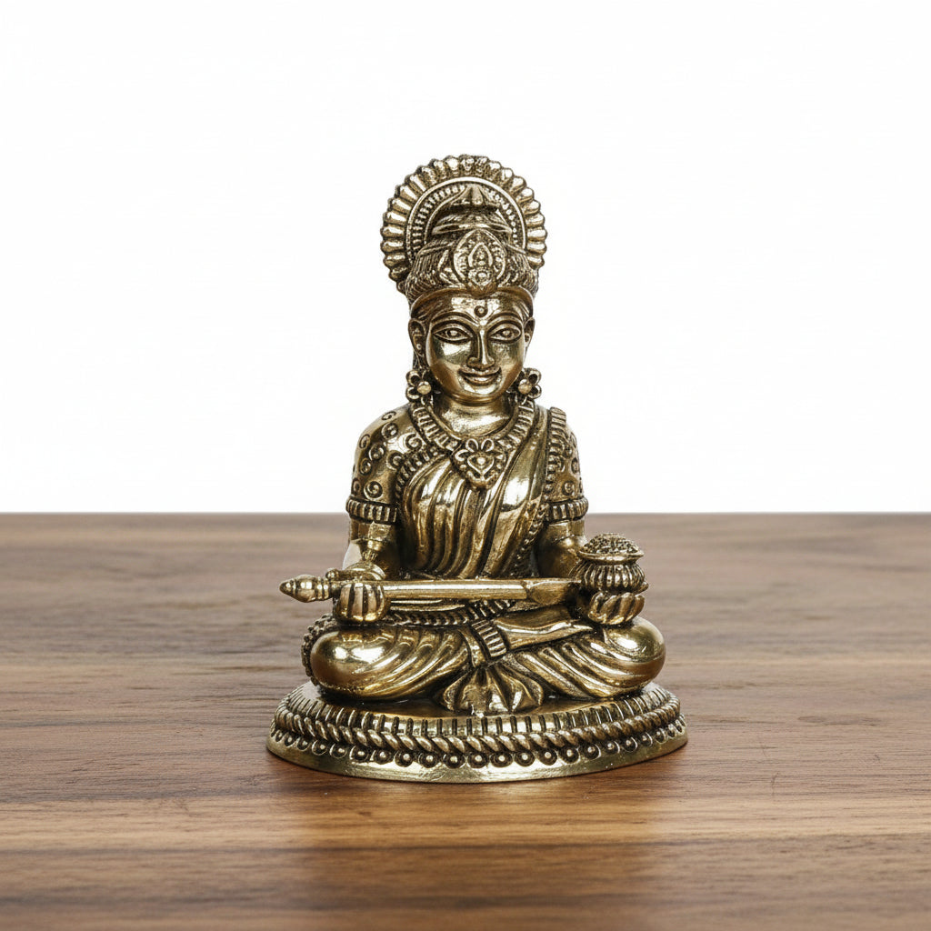 Handcrafted Brass Annapoorna Devi Idol – Goddess of Nourishment for Home Temple