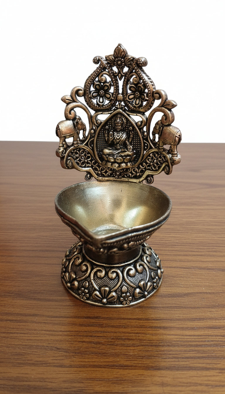 Set of 2 Brass Lakshmi Diyas – Handcrafted Goddess Lamps for Diwali Pooja