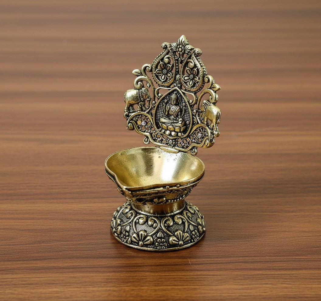 Set of 2 Brass Lakshmi Diyas – Handcrafted Goddess Lamps for Diwali Pooja