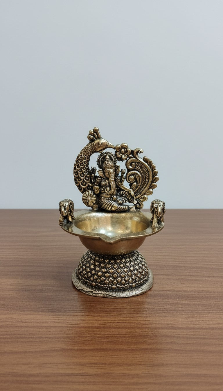 Set of 2 Brass Ganesha Diyas – Handcrafted Auspicious Lamps for Diwali Pooja