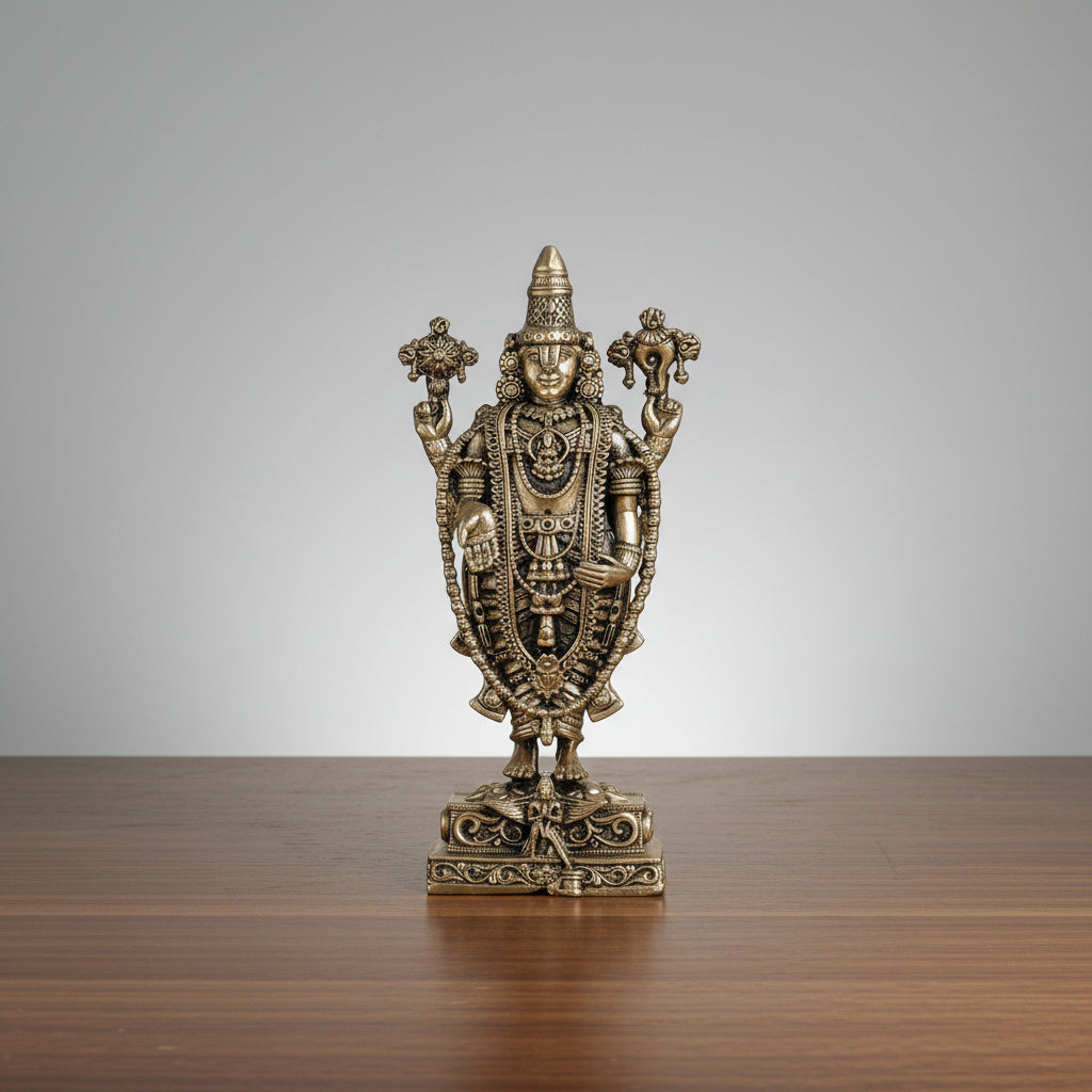 Handcrafted Brass Tirupati Balaji Idol – Lord Venkateswara Murti for Home Temple