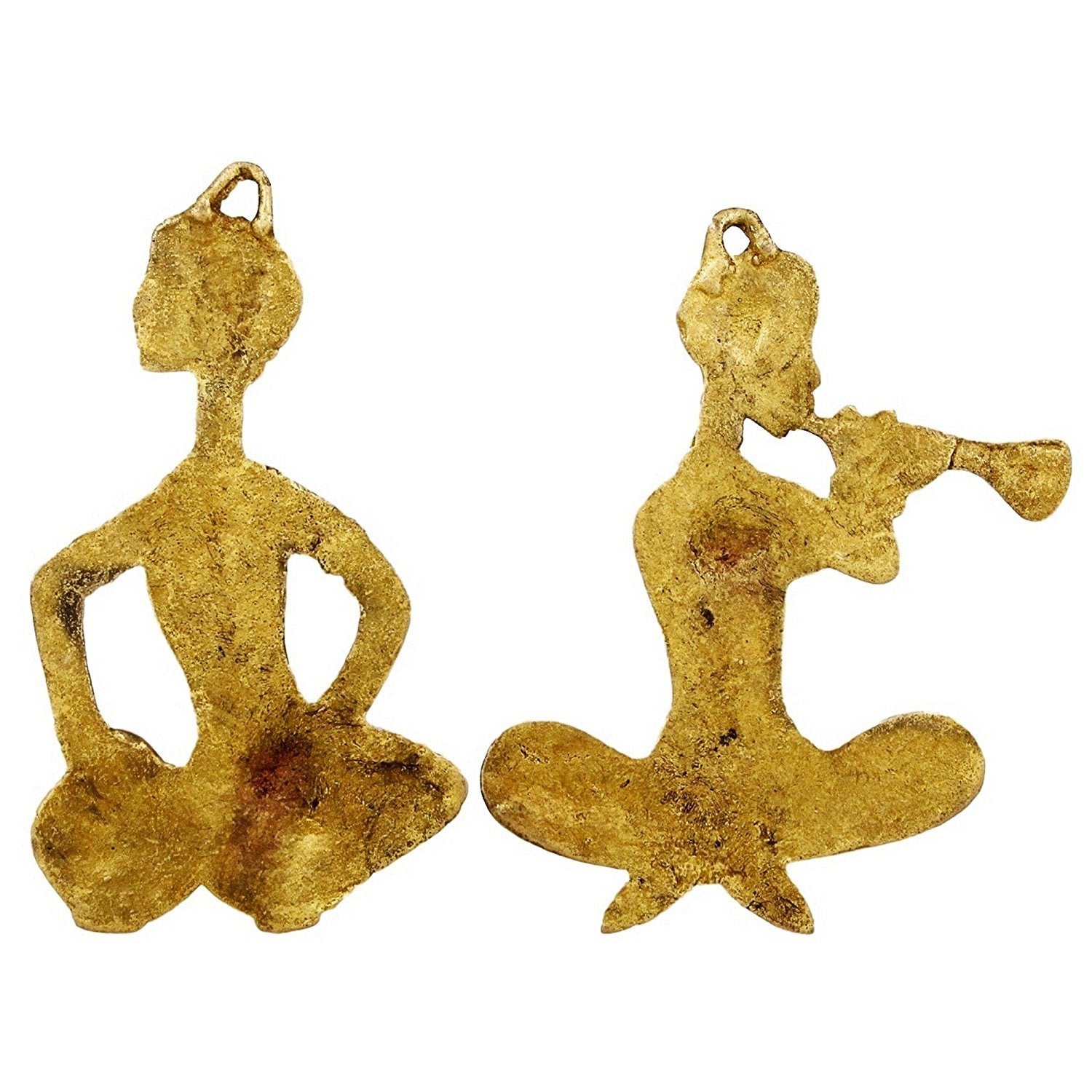 Handcrafted Brass Musician Duo – Set of 2 Traditional Men Playing Instruments wall hanging for Ethnic Home Décor