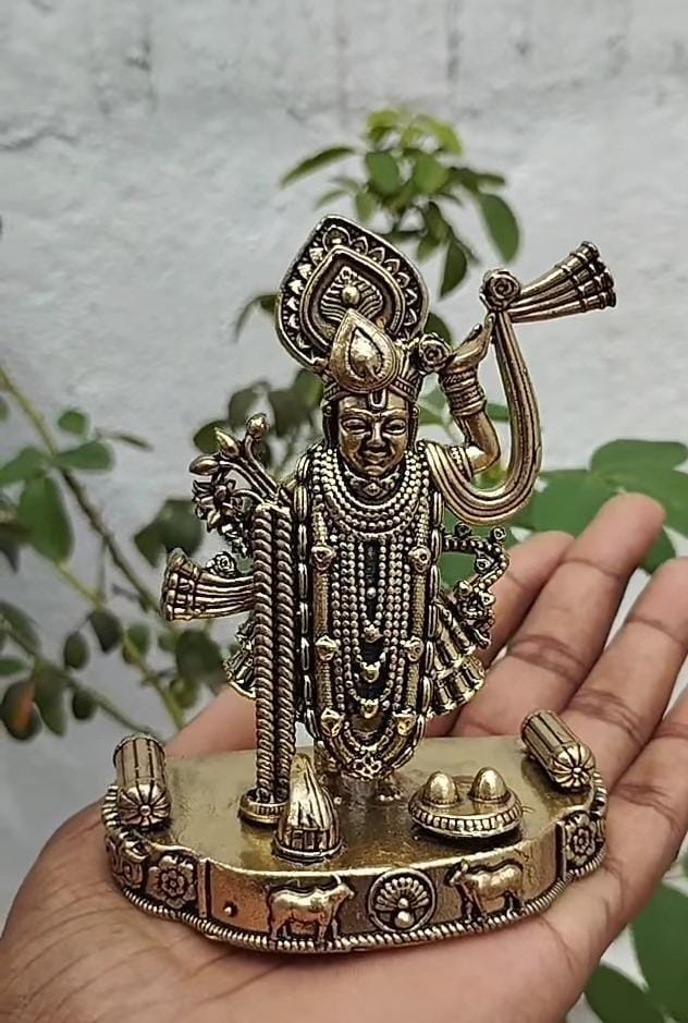 Handcrafted Brass Srinath Ji Idol – Lord Krishna Murti for Pooja Room