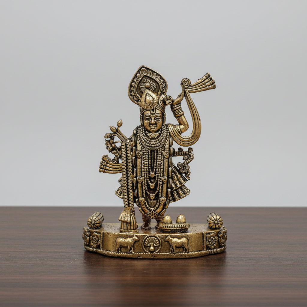 Handcrafted Brass Srinath Ji Idol – Lord Krishna Murti for Pooja Room