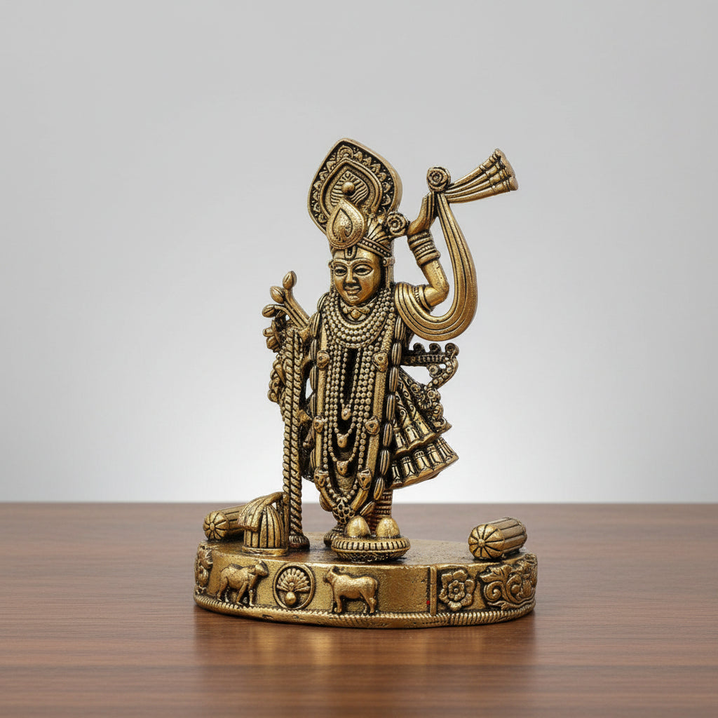 Handcrafted Brass Srinath Ji Idol – Lord Krishna Murti for Pooja Room