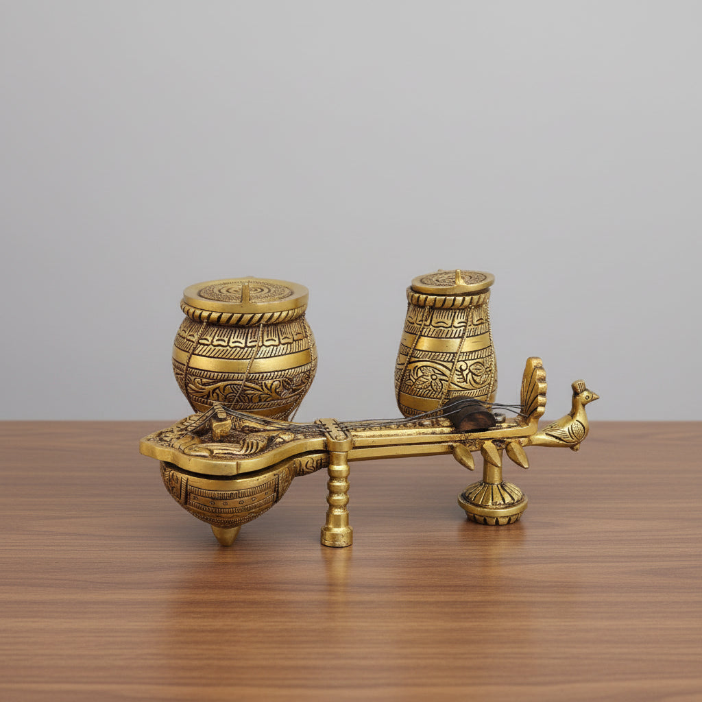 Handcrafted Brass Veena and tabla Set – Traditional Musical Instrument Miniatures