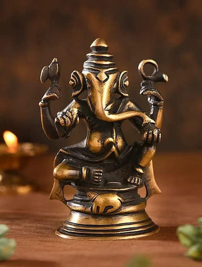 a Beautiful Brass Ganesh with Four Hands Statue/Home décor/showpiece diety for Temple