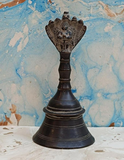 a Beautiful Pure Brass Black Finish Big Garuda with sheshnag Ganti/Bell for Pooja and Gift Purpose/Home use.