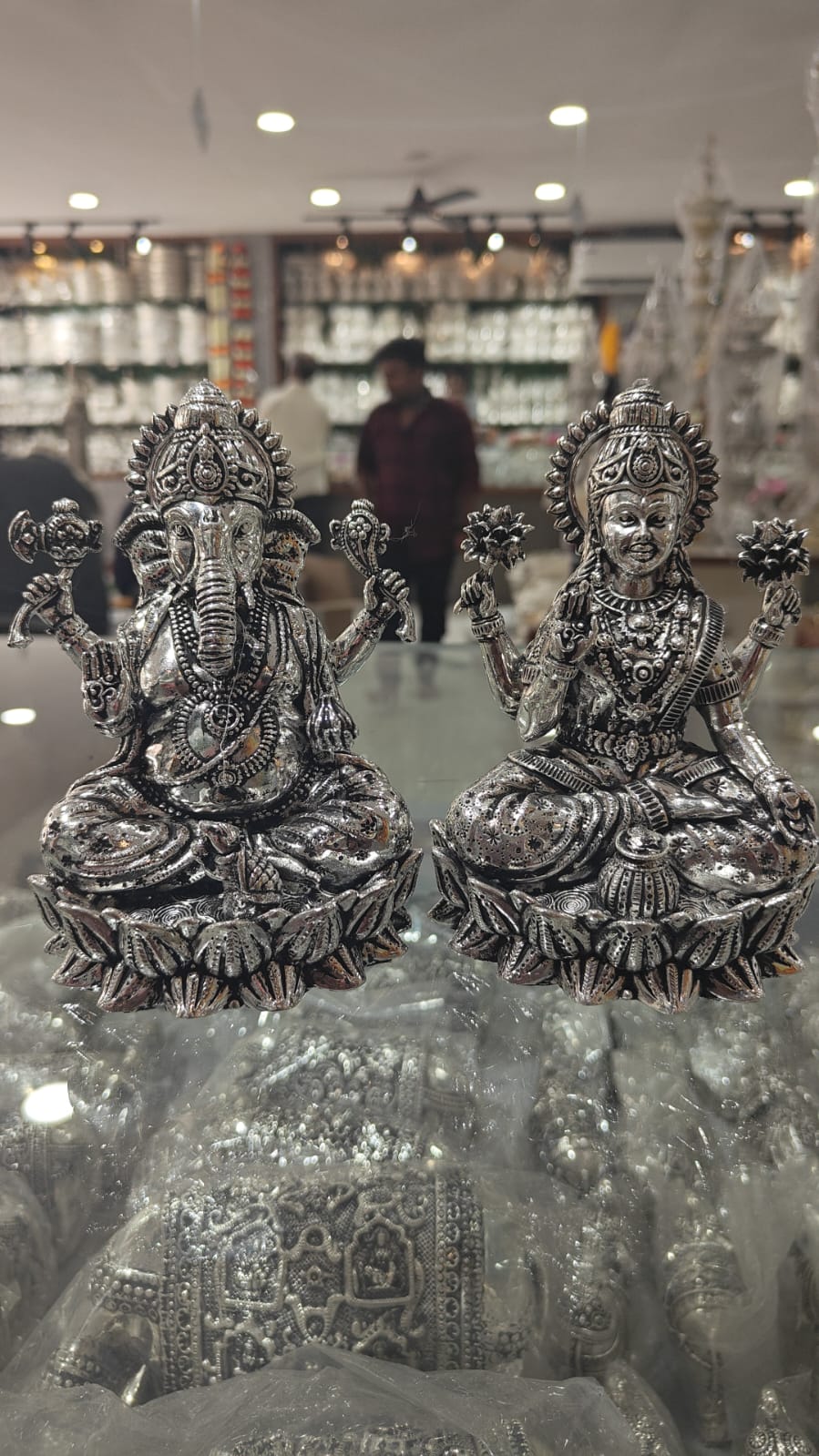 big size silver plated lotus Lakshmi Ganesh idols for diwali/ temple/ housewarming / gift item