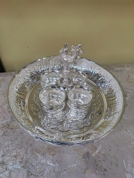German Silver ashthalakshmi Tray with Kumkum Bowl Set/Pooja thali Set