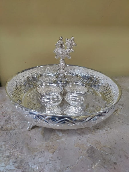 German Silver ashthalakshmi Tray with Kumkum Bowl Set/Pooja thali Set