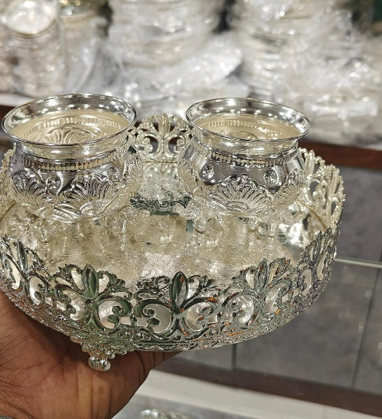 German Silver Designer Tray with Bowl Set