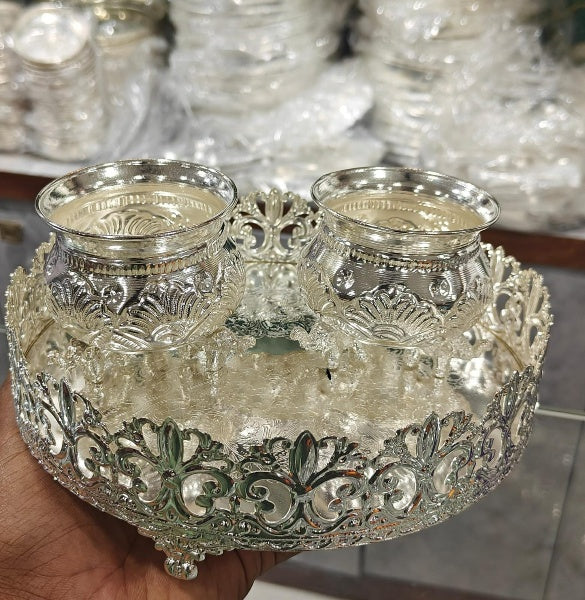 German Silver Designer Tray with Bowl Set