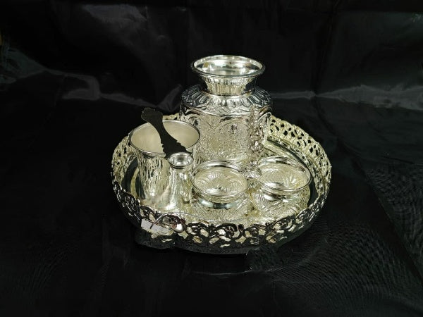 German Silver Combo Pooja thali Set for House Warming/Festival/Gift Item