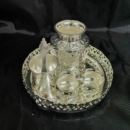 German Silver Combo Pooja thali Set for House Warming/Festival/Gift Item