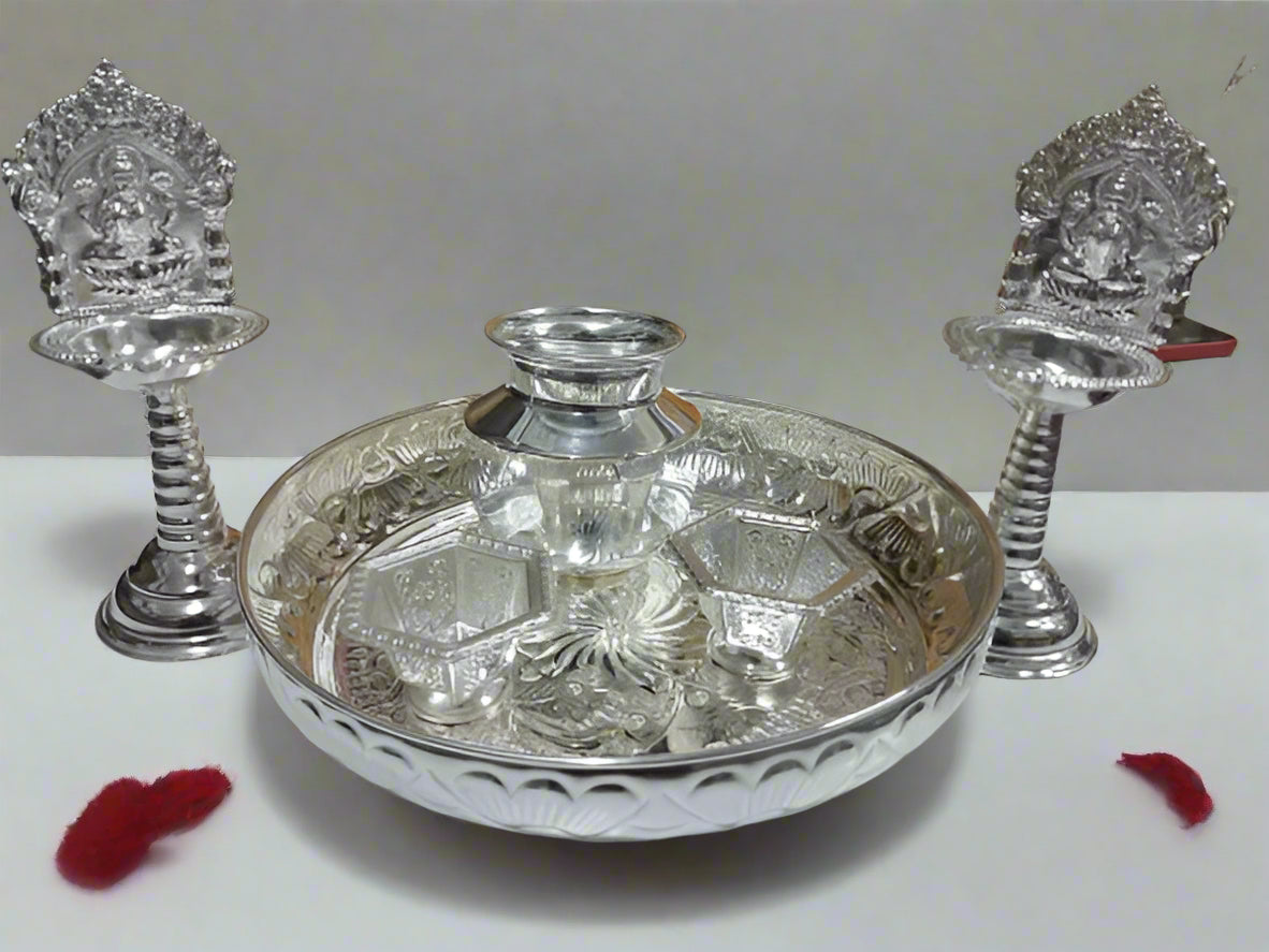 german silver combo pooja thali set of 6 pieces