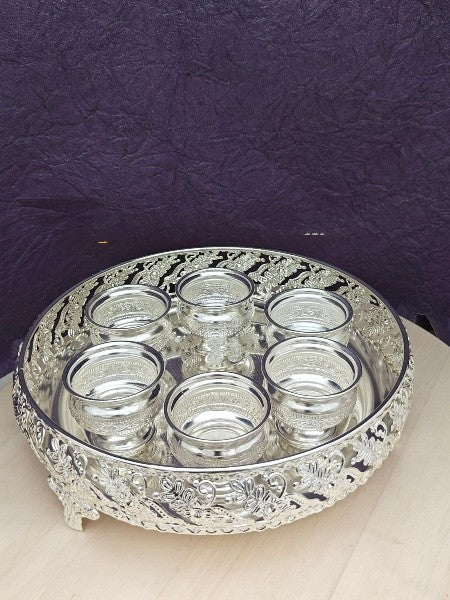german silver tray with 6 bowls for snacks/ fruits/ housewarming pooja