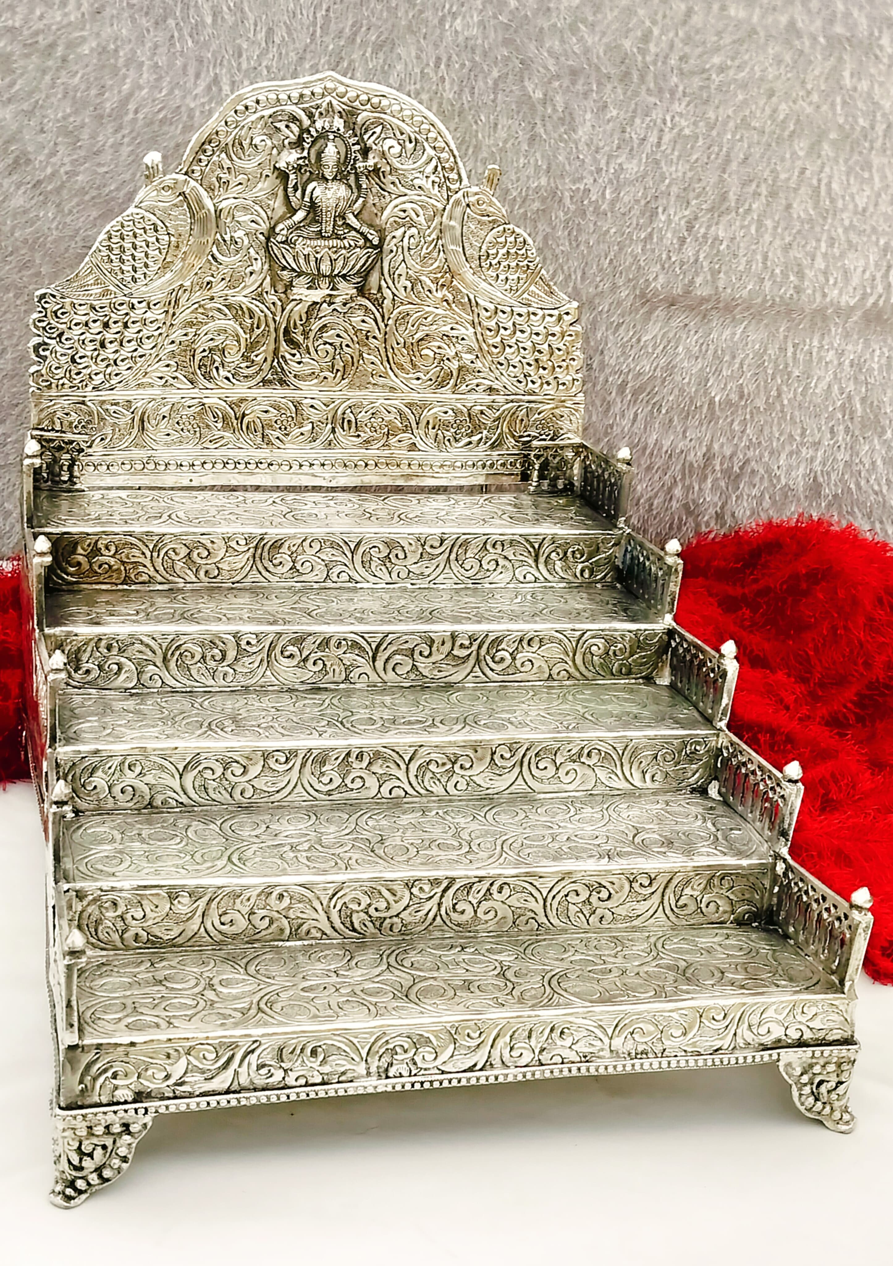 German silver 5 step Lotus Laxmi singhasan