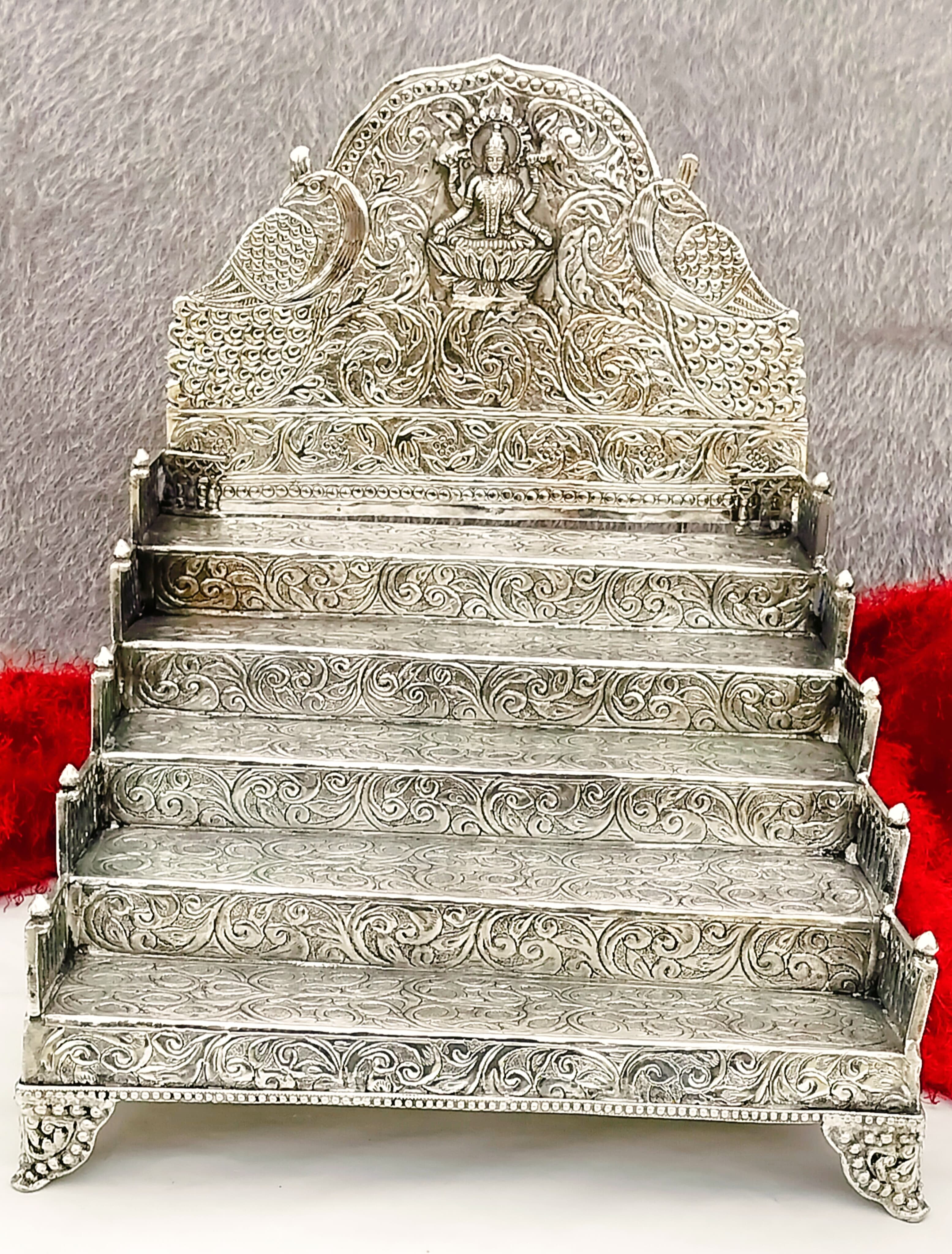 German silver 5 step Lotus Laxmi singhasan