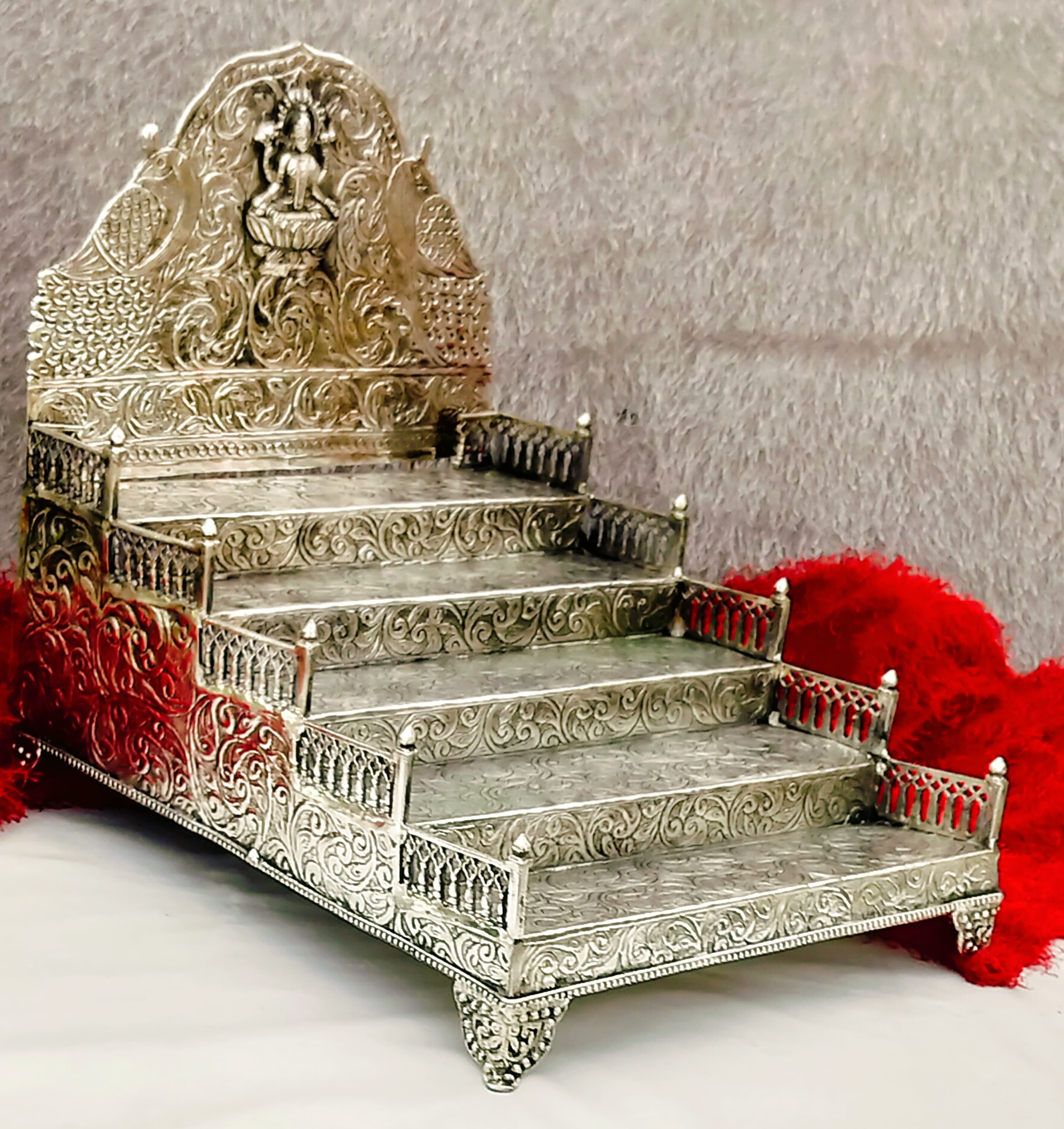 German silver 5 step Lotus Laxmi singhasan