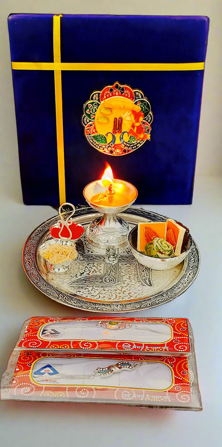 German silver pooja Thali set  for rakhi festival