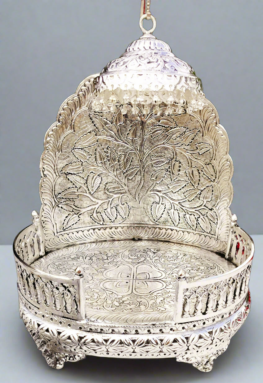 Antique finish German silver singhasan with detachable chatar for idol