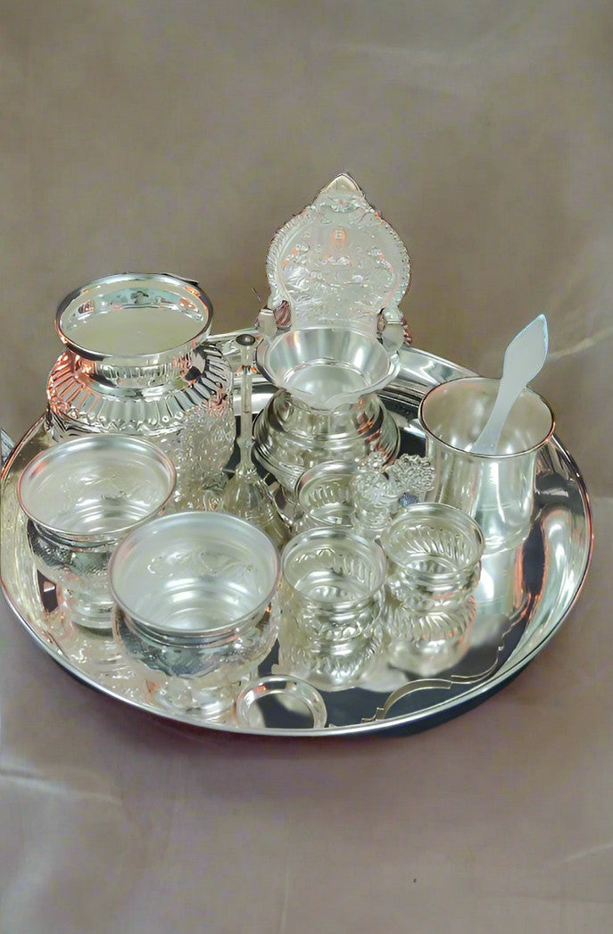 german silver pooja thali set for vara lakshmi pooja/ housewarming/diwali