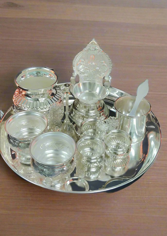 german silver pooja thali set for vara lakshmi pooja/ housewarming/diwali