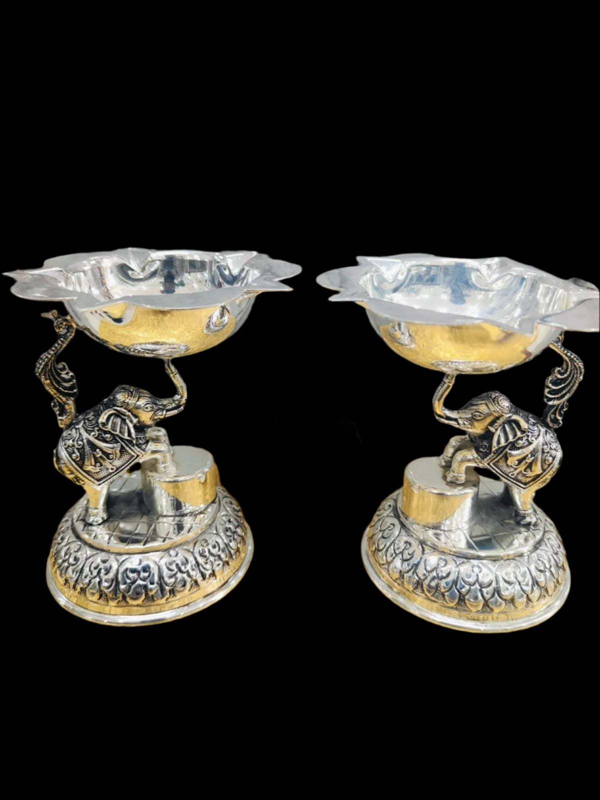 pure silver plated elephant diya set for home décor/ diwali/ housewarming/ gift item