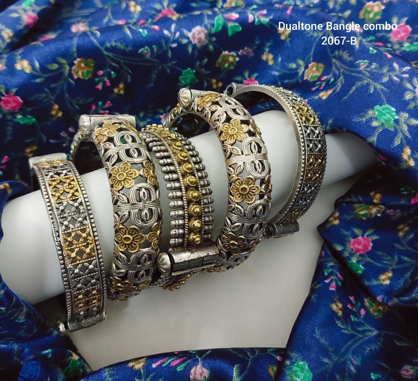 oxidized dual tone set of 5 openable bangle set for women.
