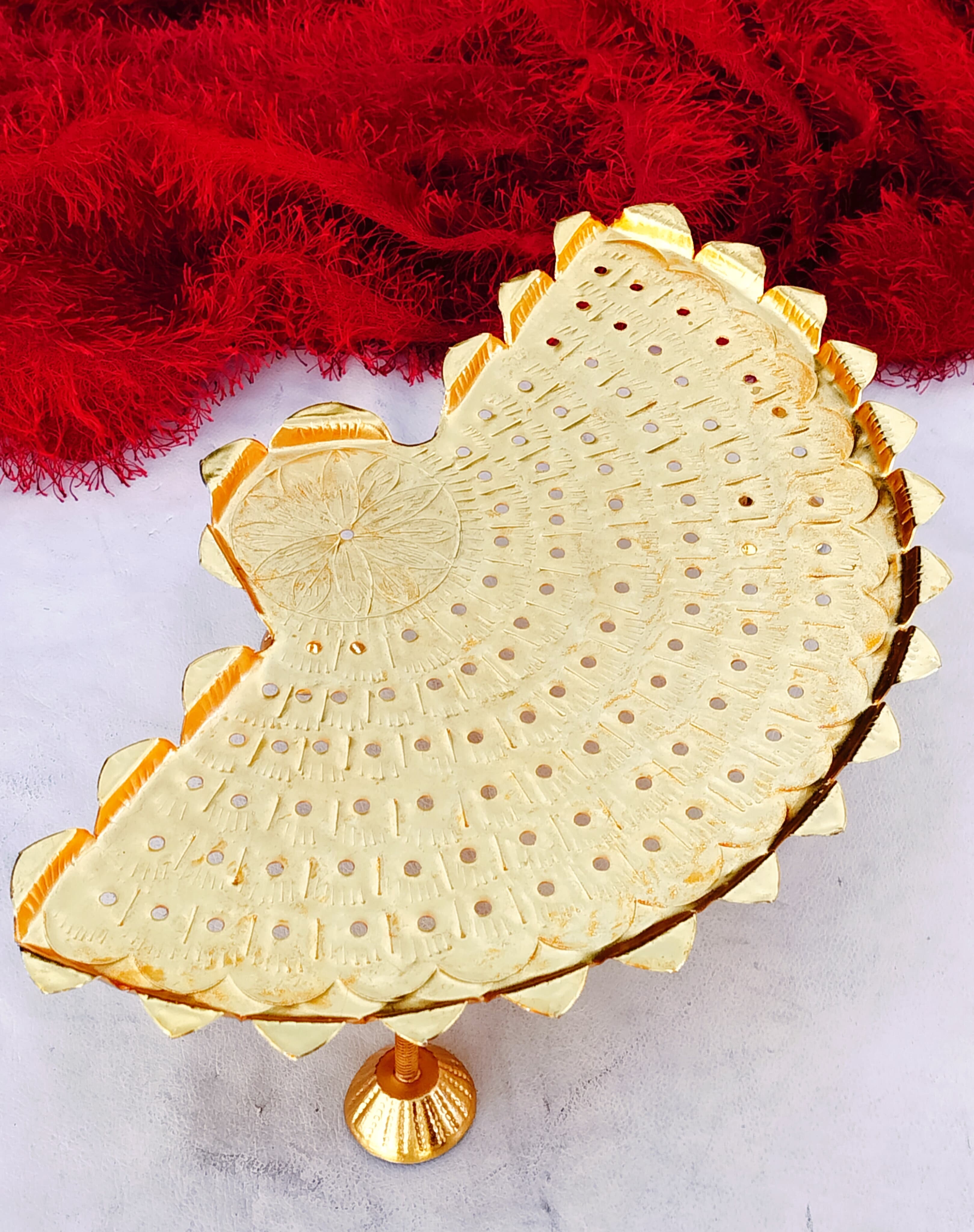 german silver golden flower stand with lakshmi and flower for varalakshmi pooja/ diwali/housewarming