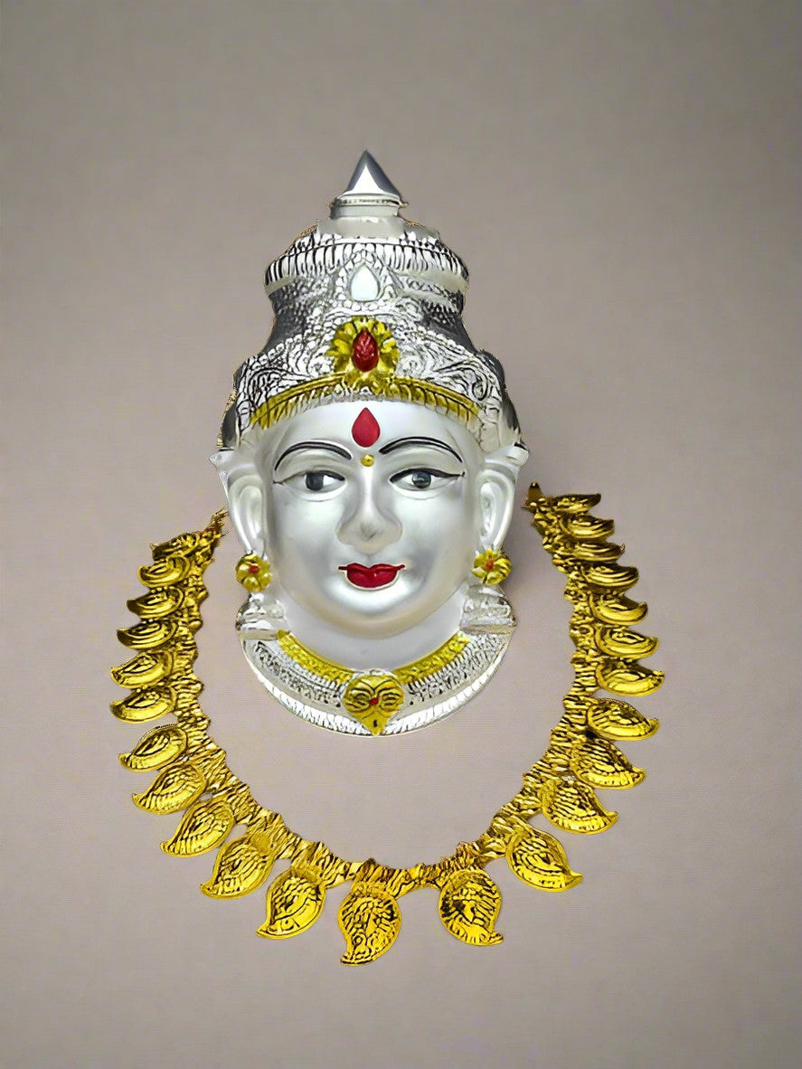 german silver lakshmi mukut face with golden  kasu mala