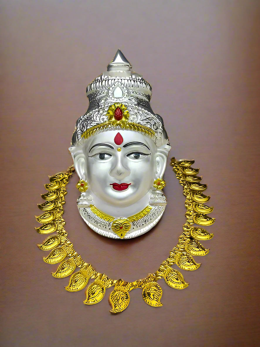 german silver lakshmi mukut face with golden  kasu mala