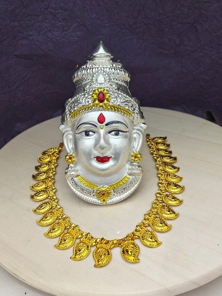german silver lakshmi mukut face with golden  kasu mala