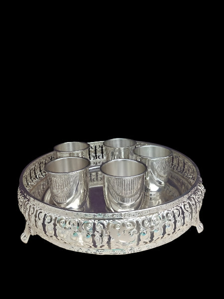german silver tray with 5 glasses for serving / gift item/ housewarming party