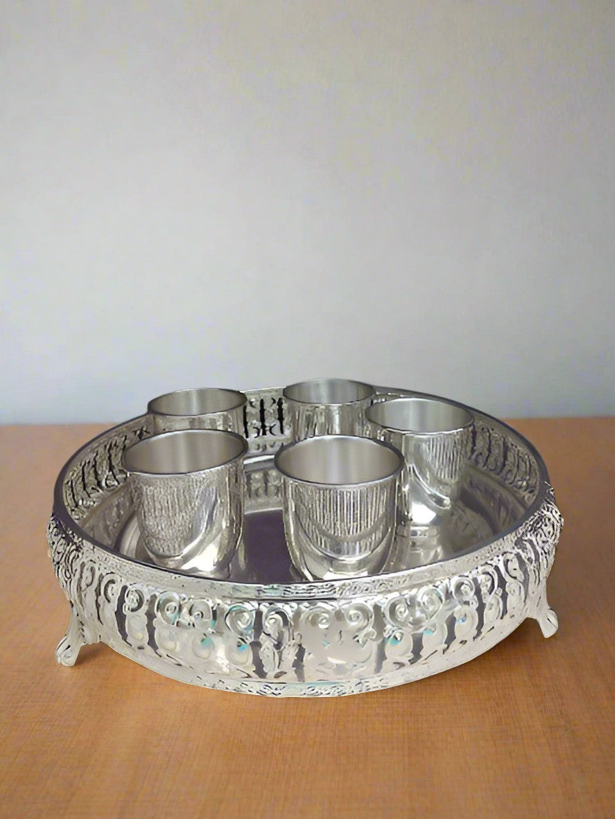 german silver tray with 5 glasses for serving / gift item/ housewarming party