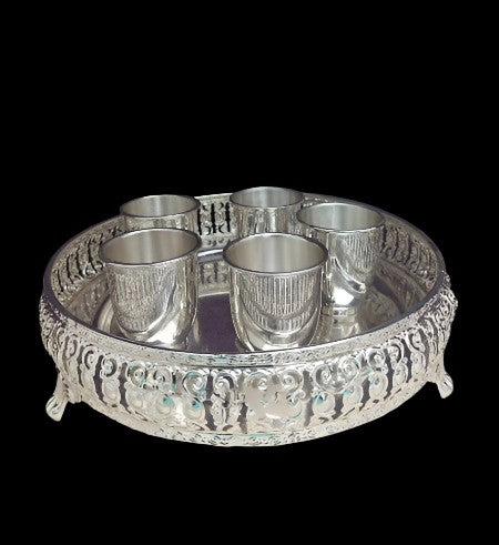 german silver tray with 5 glasses for serving / gift item/ housewarming party